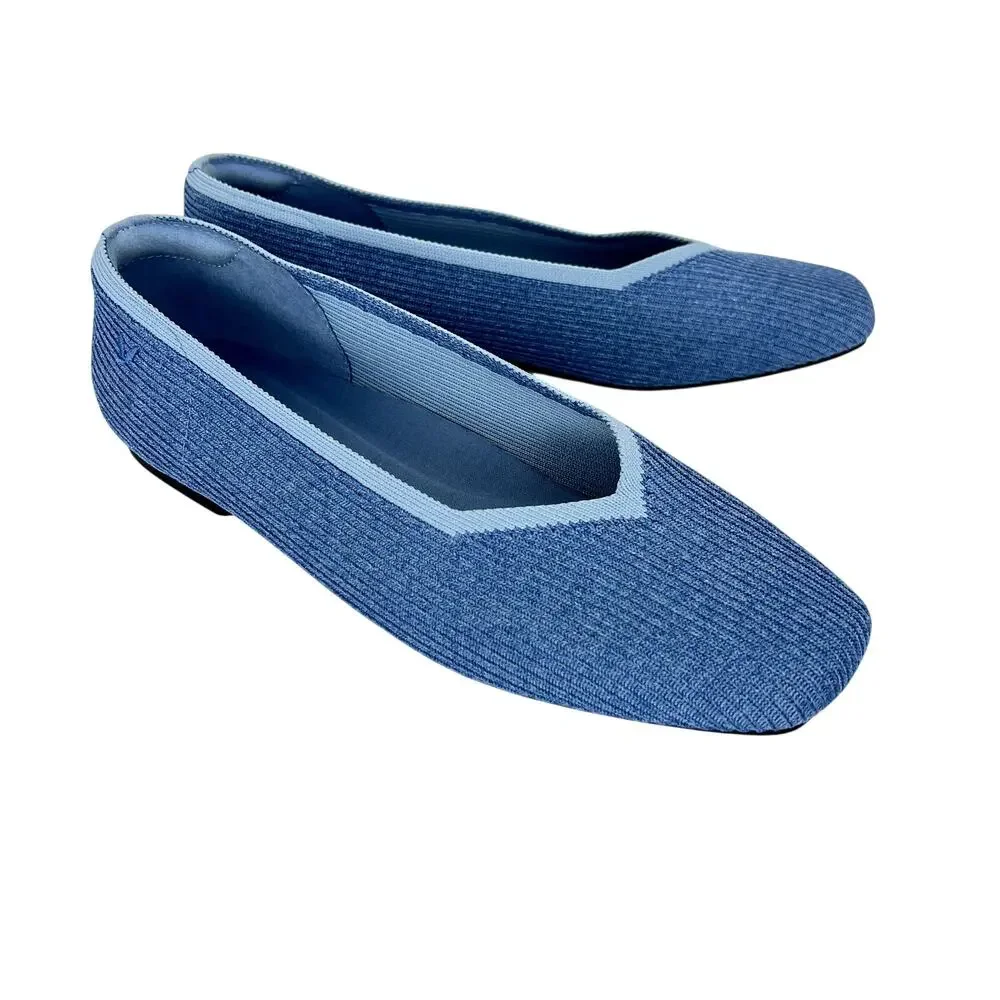 Vivaia Square Toe V-Cut Flats Margot 2.0 NEW Denim Blue Knit 41.5